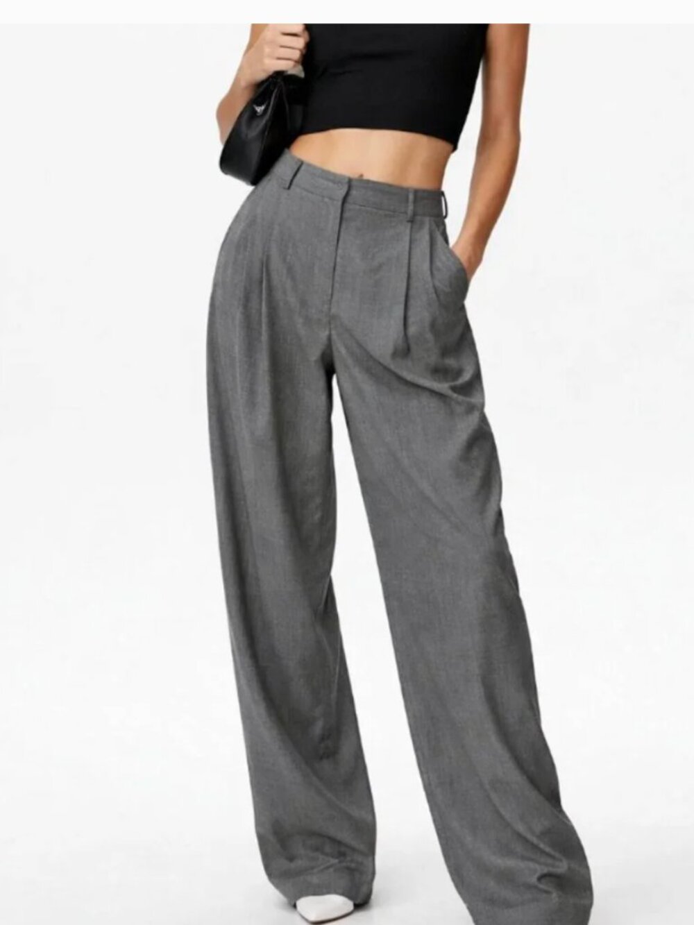 ZARA Plaid Pinstripe High Rise Baggy Wide Leg Trousers Dark Charcoal Gray Sz S